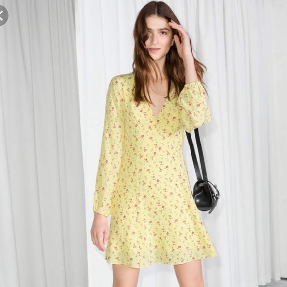 yellow floral silk dress